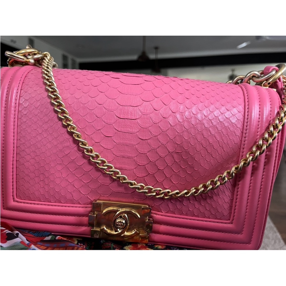 Chanel Pink Python Boy Bag - image 1